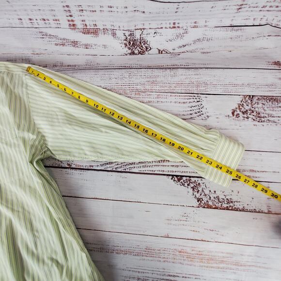 Hickey Freeman Green White Blue Striped Long Sleeve Shirt Button Down Size 17- L - Picture 9 of 9